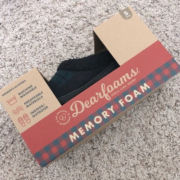 Dearfoams Plaid Clog Slippers Memory Foam SIZE Green & Navy NWT - Picture 6 of 8